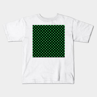 Green Polka Dots Pattern on Black Background Kids T-Shirt